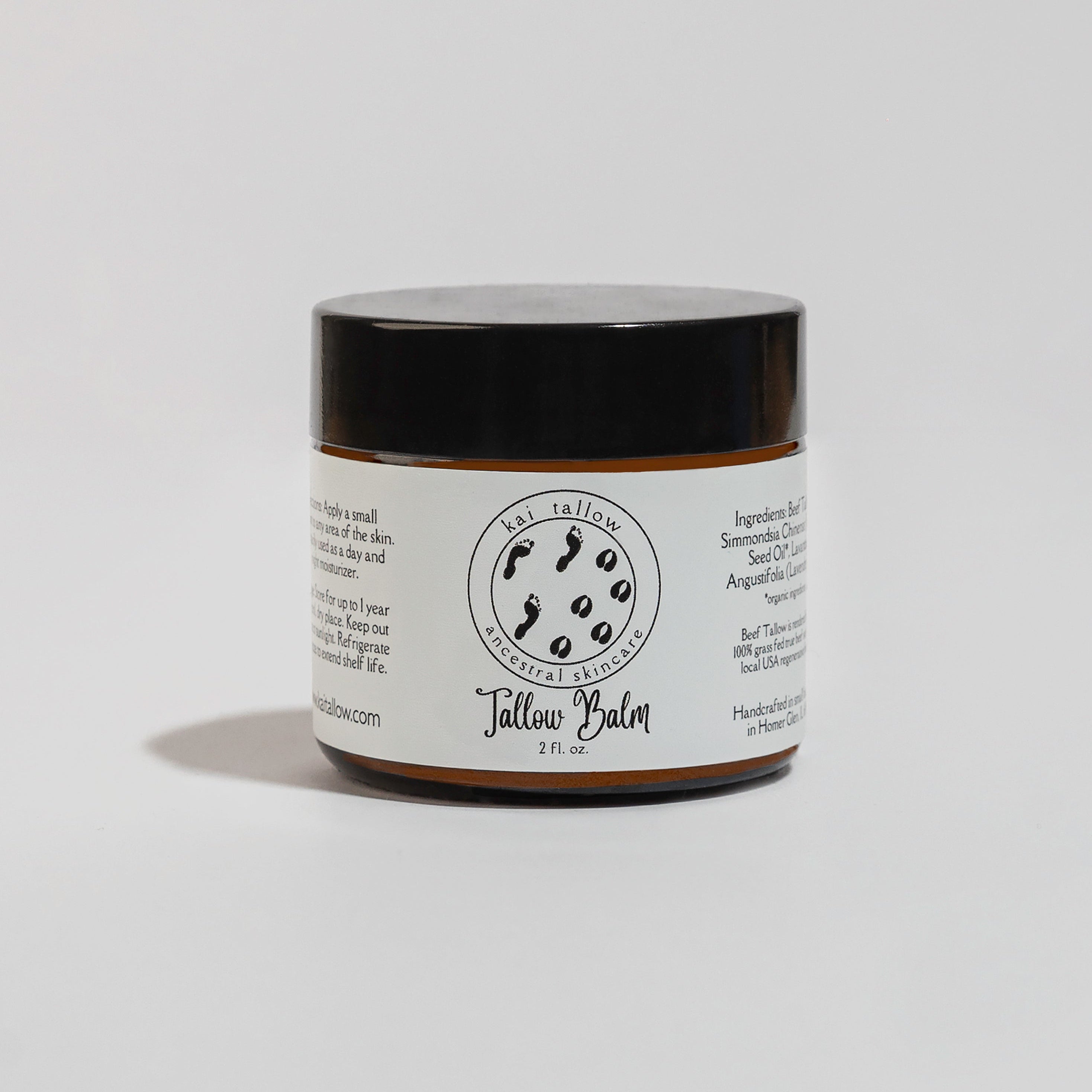 Jar of Kai Tallow Original Tallow Balm, a natural beef tallow moisturizer for face and body, on a soft neutral background.